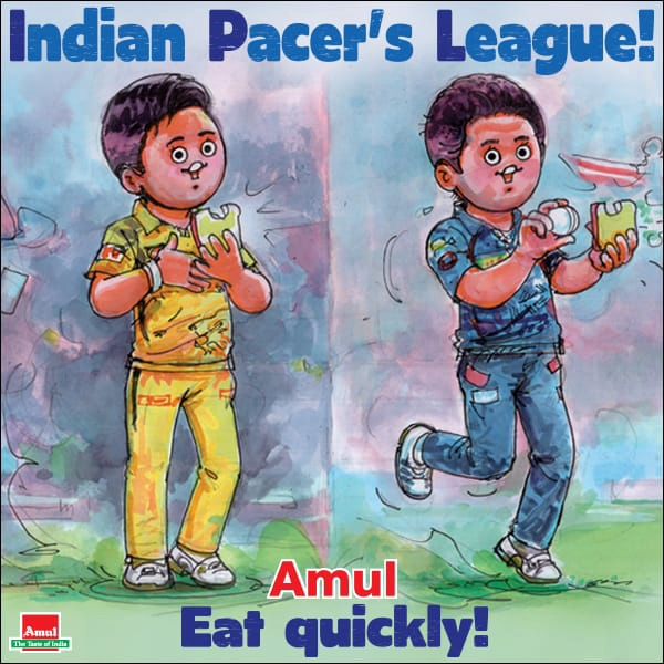 Image of two young fast bowlers from the Indian Premier League with the caption Indian Pacer's League in the background